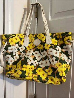 Dooney & Bourke Floral Canvas Tote Bag with White Handles